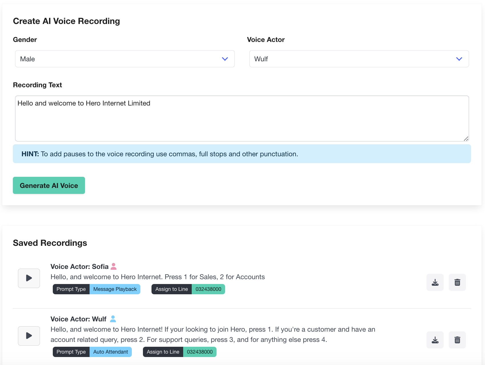 Text to Speech Generator interface