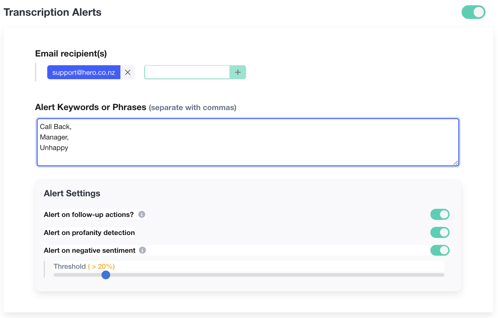 AI Transcription Alerts screenshot